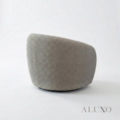 ALUXO® Nolita Swivel Chair – Koala Grey-Brown Teddy Bouclé | 360° Organic Design