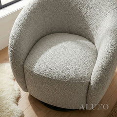 ALUXO® Nolita Swivel Chair – Koala Grey-Brown Teddy Bouclé | 360° Organic Design