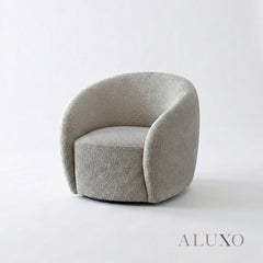ALUXO® Nolita Swivel Chair – Koala Grey-Brown Teddy Bouclé | 360° Organic Design