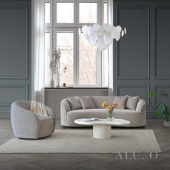 ALUXO® Nolita 3 Seater Bouclé Sofa with Swivel Chair - Latte / Koala