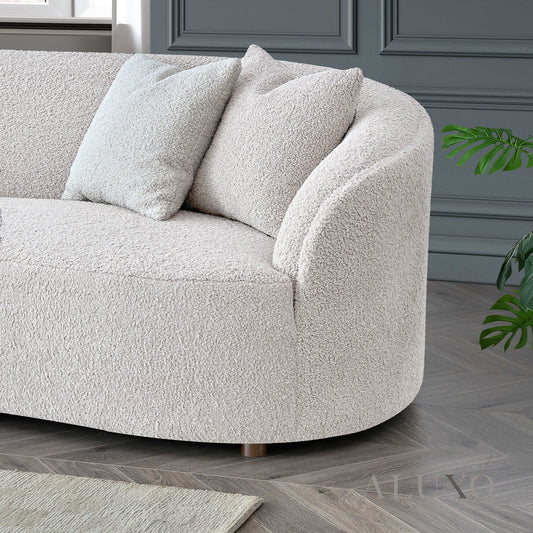 ALUXO® Nolita 3 Seater Bouclé Sofa with Swivel Chair - Latte / Koala