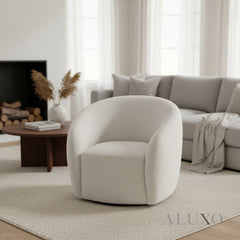 ALUXO® Nolita 3 Seater Bouclé Sofa with Swivel Chair - Latte / Koala