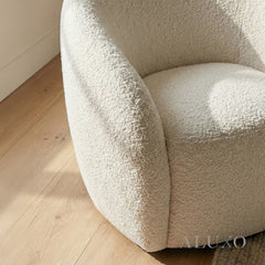 ALUXO® Nolita Swivel Chair – Latte Grey-Milk Teddy Bouclé | 360° Organic Design