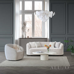 ALUXO® Nolita 3 Seater Bouclé Sofa with Swivel Chair - Latte / Koala