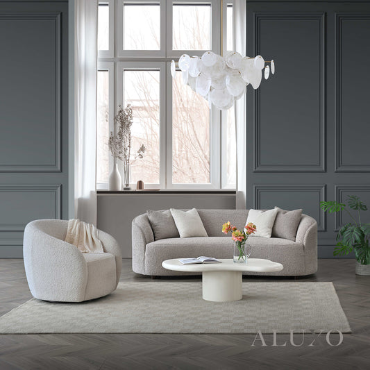ALUXO® Nolita 3 Seater Bouclé Sofa with Swivel Chair - Latte / Koala