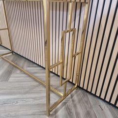 Nori Gold Console Table – 120x40cm Slim Polar White Sintered Stone Top, Art Deco Design