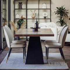 Olle Beige Leather Dining Chair | Art Deco Inspired with Gold Capped Legs