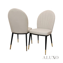 Loki 1.8m Gold Dining Set โ Cream Sintered Stone Table with 4/6 Olle Beige Leather Chairs