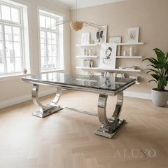 Orvar 180cm Marble Dining Table with Double Ring Chrome Base – 5 Colours Options