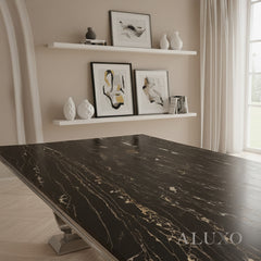 Orvar 180cm Marble Dining Table with Double Ring Chrome Base – White | Light Grey | Cream | Black&Gold