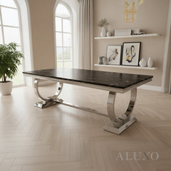 Orvar 180cm Marble Dining Table with Double Ring Chrome Base – White | Light Grey | Cream | Black&Gold