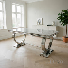 Orvar 180cm Marble Dining Table with Double Ring Chrome Base – 5 Colours Options