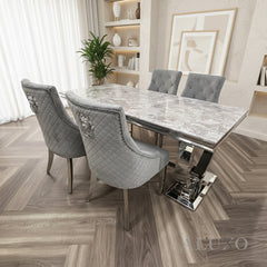 Orvar 180cm Marble Dining Table with Double Ring Chrome Base – White | Light Grey | Cream | Black&Gold