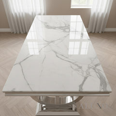 Orvar 180cm Marble Dining Table with Double Ring Chrome Base – 5 Colours Options