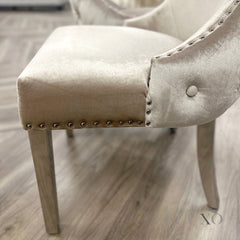 Oskar Velvet Dining Chair | Deep Button Back with Chrome Legs | Beige / Dark Grey