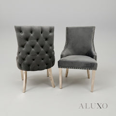 Oskar Dark Grey Velvet Dining Chair | Deep Button Back with Chrome Legs