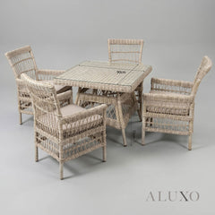 Porto Scandi-Coastal 4-Seater Garden Dining Set | Glass Top Table