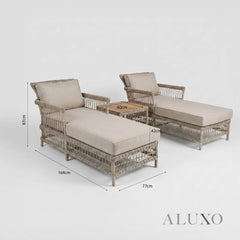 Porto Scandi-Coastal Sun Lounger Set – 2 Rattan Loungers & Acacia Table