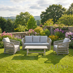 Pura Scandi-Coastal 3-Seater Outdoor Sofa Set – Beige Rattan & Acacia Wood
