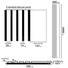 Panelux™ Pro Wide Random Rhythmic Slat Black Oak Wall Panels - 240cm x 30cm (Set Of 2)