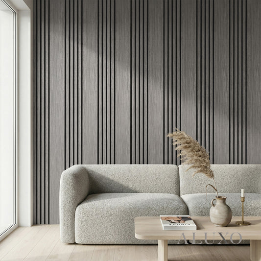 Panelux™ Pro Wide Random Rhythmic Slat Grey Oak Wall Panels - 240cm x 30cm (Set Of 2)