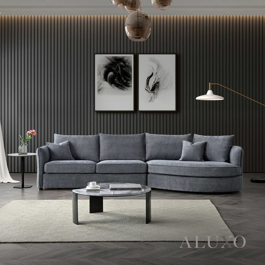 ALUXO® Rubin Right Hand Corner Chaise Sofa in Charcoal Grey Bouclé Fabric