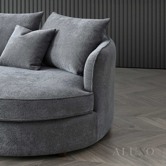 ALUXO® Rubin Right Hand Corner Chaise Sofa in Charcoal Grey Bouclé Fabric