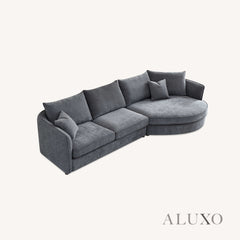 ALUXO® Rubin Right Hand Corner Chaise Sofa in Charcoal Grey Bouclé Fabric