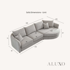 ALUXO® Rubin Right Hand Corner Chaise Sofa in Charcoal Grey Bouclé Fabric