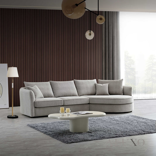 ALUXO® Rubin Right Hand Corner Chaise Sofa in Pebble Bouclé Fabric