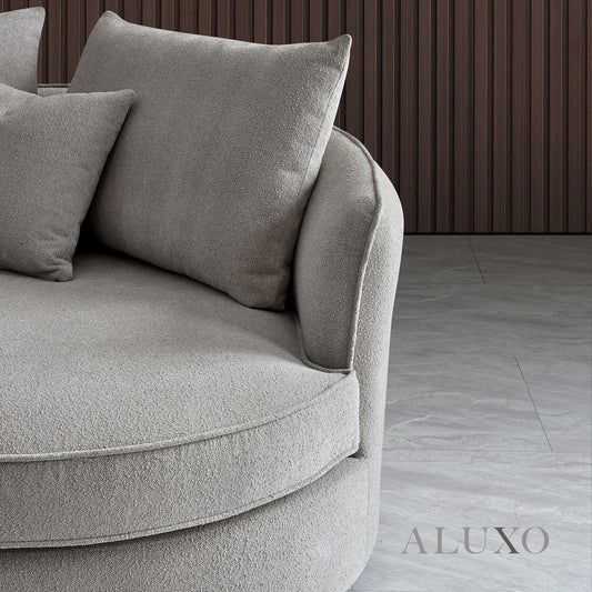 ALUXO® Rubin Right Hand Corner Chaise Sofa in Pebble Bouclé Fabric