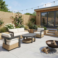 ALUXO® Selene 5-Seater Luxury Lounge Set – Onyx Aluminium, Woven Base & Sintered Stone Table