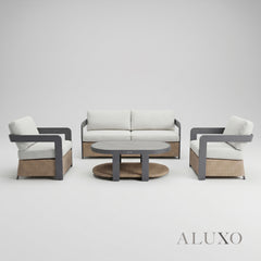 (PRE-ORDER) ALUXO® Selene 5-Seater Luxury Lounge Set – Onyx Aluminium, Woven Base & Sintered Stone Table