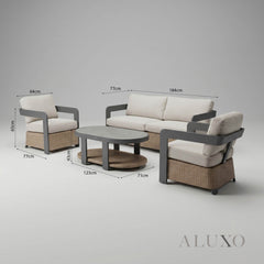 (PRE-ORDER) ALUXO® Selene 5-Seater Luxury Lounge Set – Onyx Aluminium, Woven Base & Sintered Stone Table