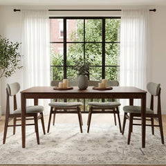 ALUXO® Sherwood 1.5m Walnut Dining Set – Tapered Leg Table with 4/6 Oxford Oatmeal Bouclé Chairs