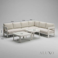 (PRE-ORDER) ALUXO® Sofia 6-Seater Luxury Corner Sofa Set – Taupe Aluminium & Slat Tables