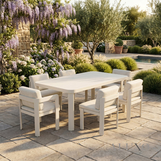 ALUXO® Sofia 6-Seater Luxury Dining Set – Taupe Aluminium & Slat Table