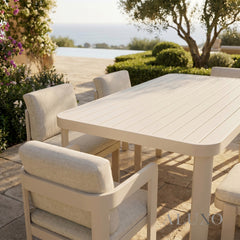 (PRE-ORDER) ALUXO® Sofia 6-Seater Luxury Dining Set – Taupe Aluminium & PS Wood Slat Table