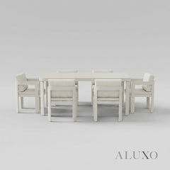 (PRE-ORDER) ALUXO® Sofia 6-Seater Luxury Dining Set – Taupe Aluminium & PS Wood Slat Table