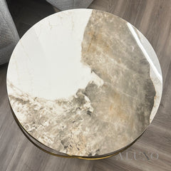 Stig Gold Round Coffee Table with Cream Sintered Stone Top – 80cm