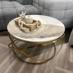 Stig Gold Round Coffee Table with Cream Sintered Stone Top – 80cm