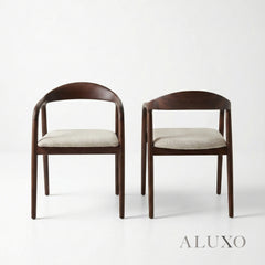 ALUXO® Tess Walnut Dining Chair in Oatmeal Bouclé – Set of 2