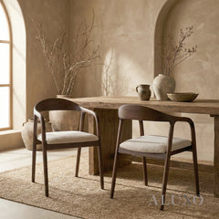 ALUXO® Tess Walnut Dining Chair in Oatmeal Bouclé – Set of 2