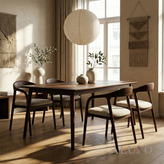 ALUXO® Tess Walnut Dining Chair in Oatmeal Bouclé – Set of 2