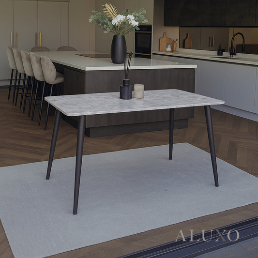 Anders 140cm Grey Sintered Stone Dining Table with Black Legs