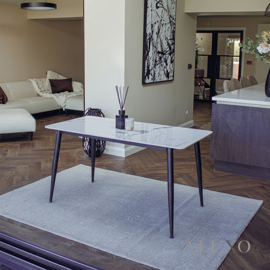 Anders 140cm White Sintered Stone Dining Table with Black Legs
