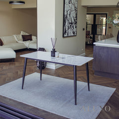 Anders 140cm White Sintered Stone Dining Table with Black Legs