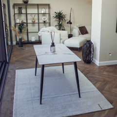 Anders 140cm White Sintered Stone Dining Table with Black Legs
