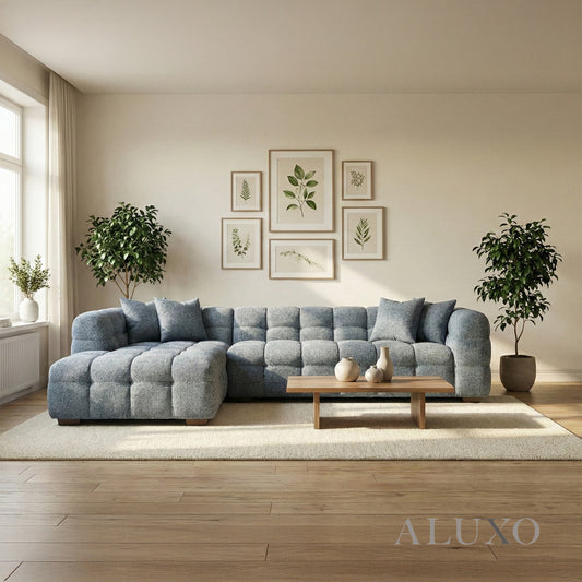 (PRE-ORDER) ALUXO® Tribeca Bubble Left Hand Facing (LHF) Corner Sofa – Iron Grey Bouclé
