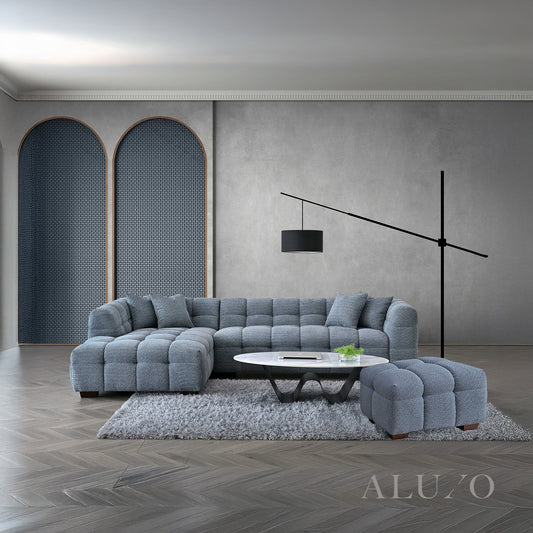 ALUXO® Tribeca Bubble Left Hand Corner Sofa – Iron Grey Bouclé Fabric